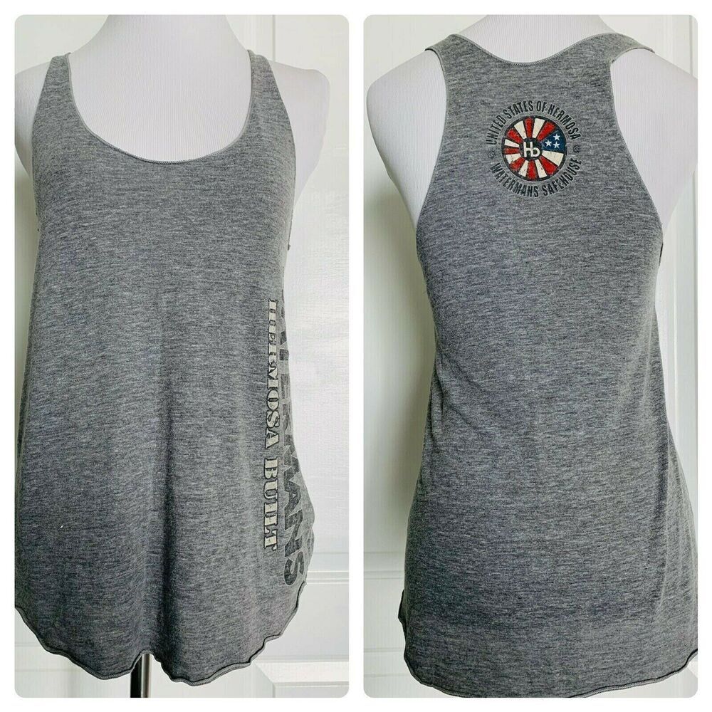 Watermans Hermosa Beach California Los Angeles Racerback Tank Top Gray Surf M